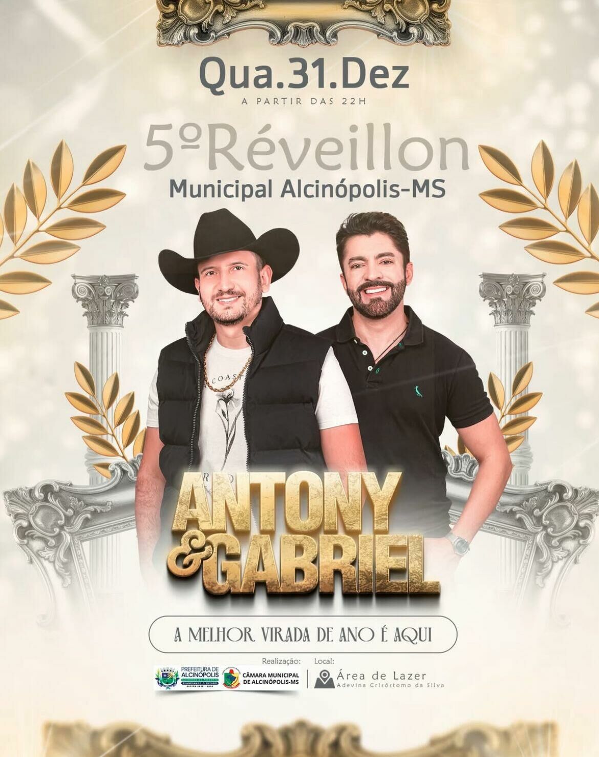 Imagem de compartilhamento para o artigo Prefeito Weliton Guimarães anuncia Festa de Virada com show da dupla Antony & Gabriel em Alcinópolis da MS Todo dia